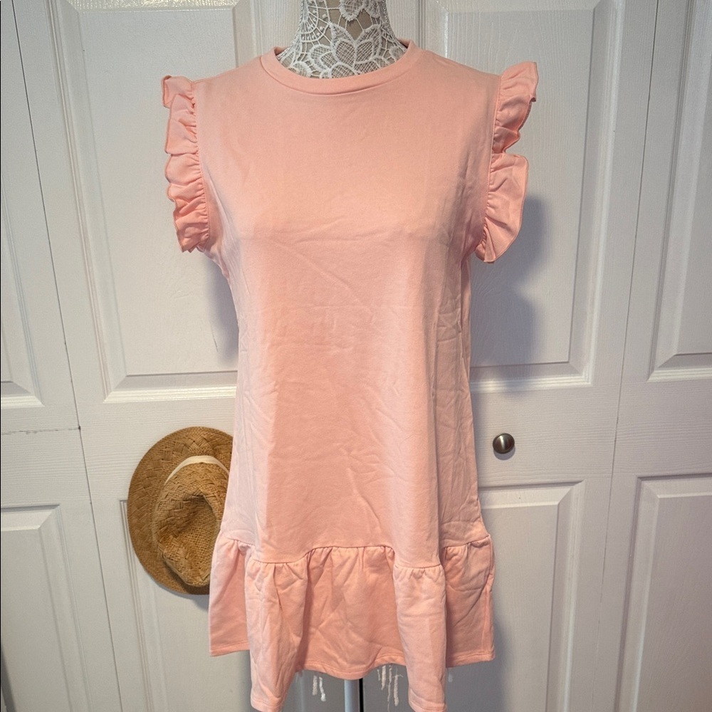 English Factory Sleeveless Ruffle Shift Dress in pink 100% cotton L